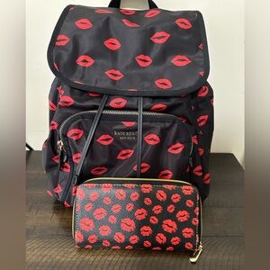 Kate Spade Lips backpack w/ matching wallet